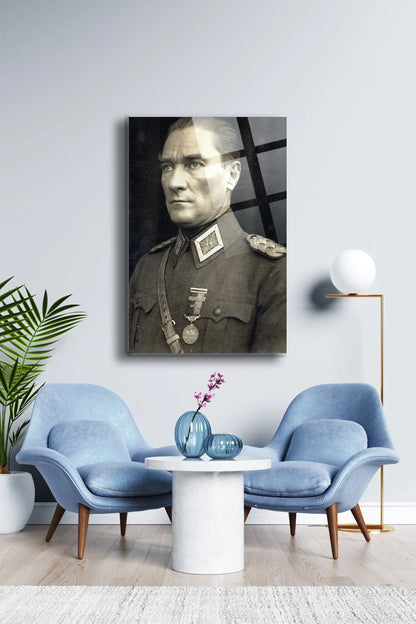 Atatürk Cam Tablo - Portre - Cam Tablo - Duvar Dekoru - Atatürk Portresi - Kaliteli Baskı Ata007 - Alcor Shop