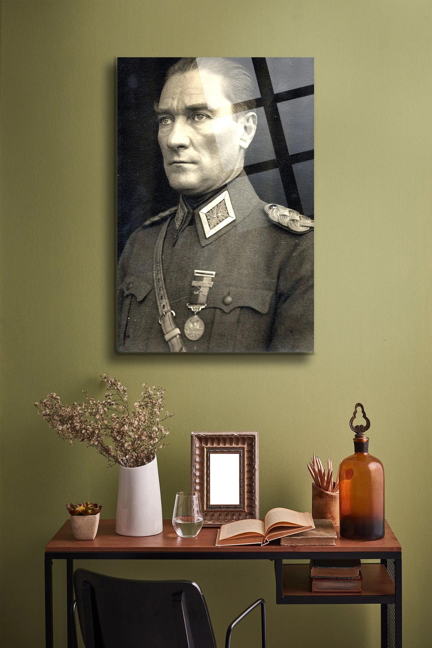 Atatürk Cam Tablo - Portre - Cam Tablo - Duvar Dekoru - Atatürk Portresi - Kaliteli Baskı Ata007 - Alcor Shop