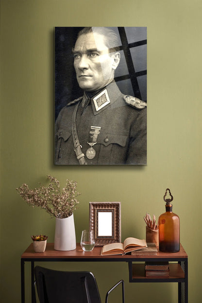 Atatürk Cam Tablo - Portre - Cam Tablo - Duvar Dekoru - Atatürk Portresi - Kaliteli Baskı Ata007 - Alcor Shop