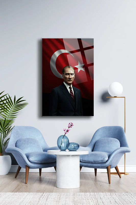 Atatürk Cam Tablo - Portre - Cam Tablo - Duvar Dekoru - Atatürk Portresi - Kaliteli Baskı Ata008 - Alcor Shop