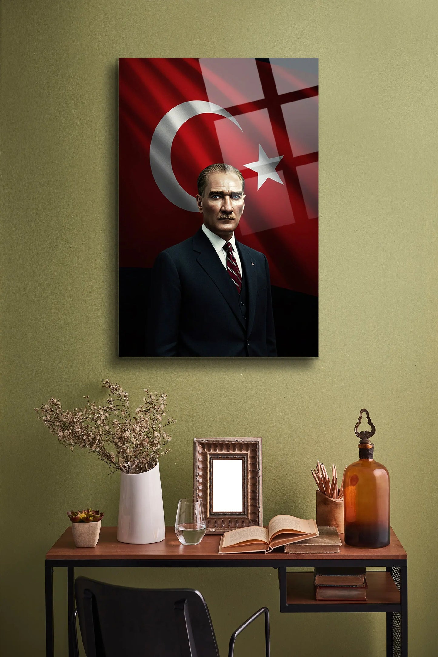 Atatürk Cam Tablo - Portre - Cam Tablo - Duvar Dekoru - Atatürk Portresi - Kaliteli Baskı Ata008 - Alcor Shop