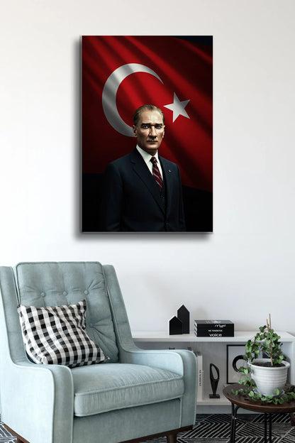 Atatürk Cam Tablo - Portre - Cam Tablo - Duvar Dekoru - Atatürk Portresi - Kaliteli Baskı Ata008 - Alcor Shop