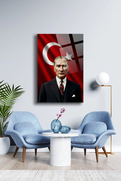 Atatürk Cam Tablo - Portre - Cam Tablo - Duvar Dekoru - Atatürk Portresi - Kaliteli Baskı Ata009 - Alcor Shop