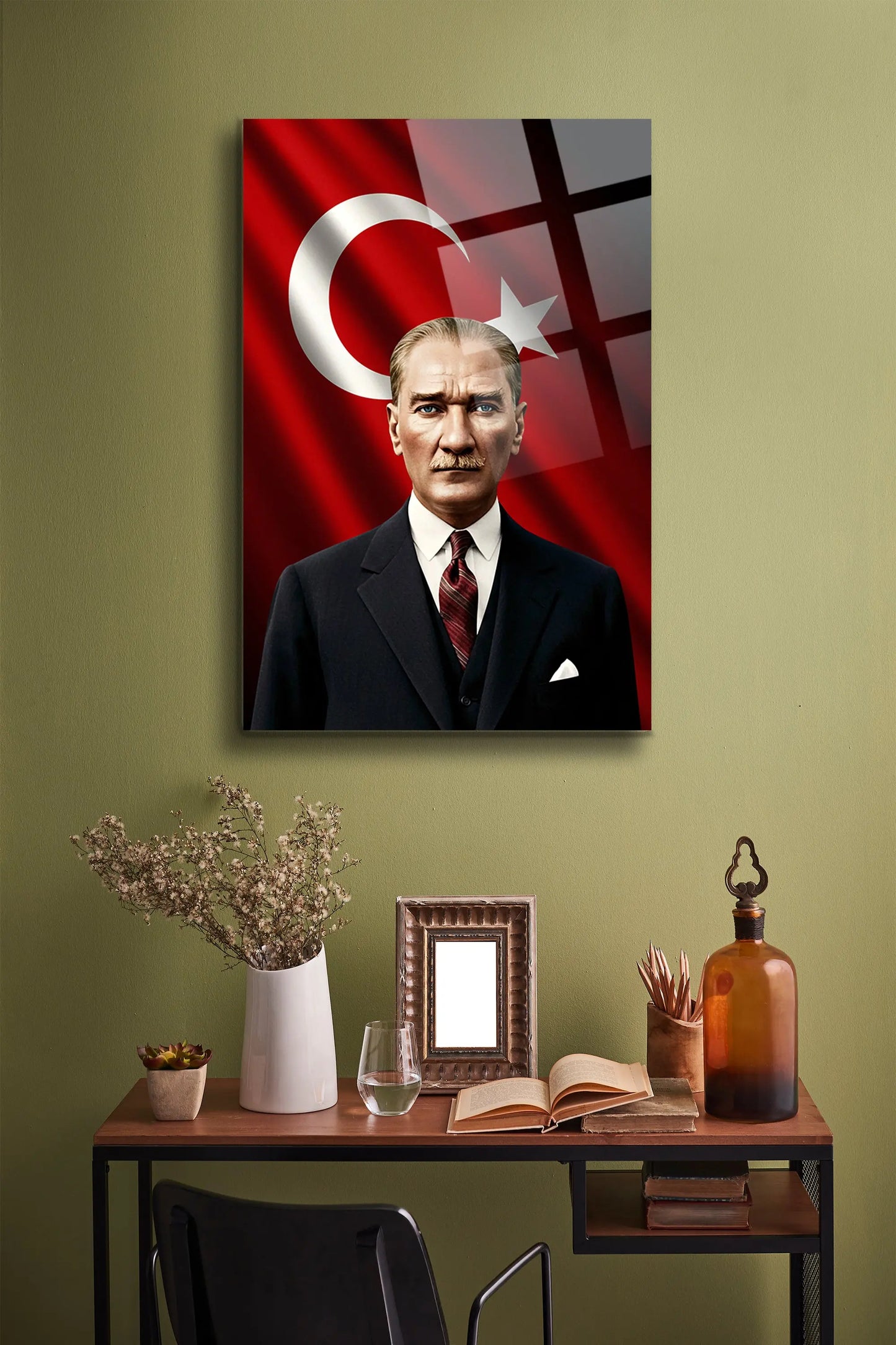 Atatürk Cam Tablo - Portre - Cam Tablo - Duvar Dekoru - Atatürk Portresi - Kaliteli Baskı Ata009 - Alcor Shop