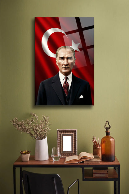 Atatürk Cam Tablo - Portre - Cam Tablo - Duvar Dekoru - Atatürk Portresi - Kaliteli Baskı Ata009 - Alcor Shop