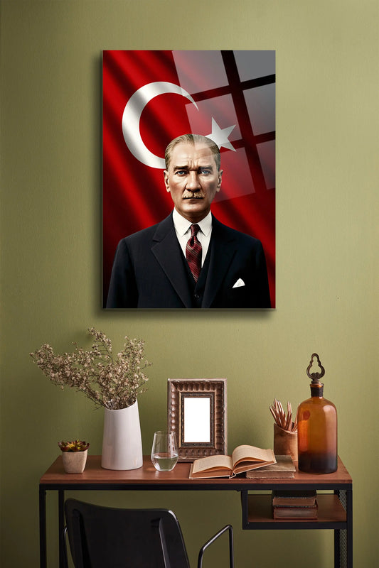 Atatürk Cam Tablo - Portre - Cam Tablo - Duvar Dekoru - Atatürk Portresi - Kaliteli Baskı Ata009 - Alcor Shop