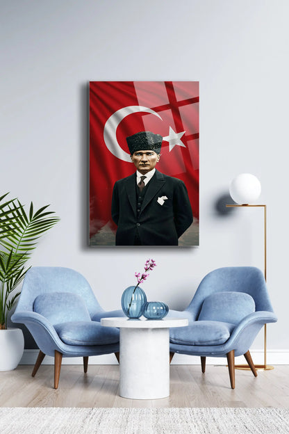 Atatürk Cam Tablo - Portre - Cam Tablo - Duvar Dekoru - Atatürk Portresi - Kaliteli Baskı Ata010 - Alcor Shop