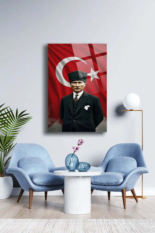 Atatürk Cam Tablo - Portre - Cam Tablo - Duvar Dekoru - Atatürk Portresi - Kaliteli Baskı Ata010 - Alcor Shop