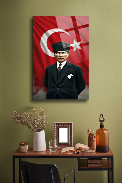 Atatürk Cam Tablo - Portre - Cam Tablo - Duvar Dekoru - Atatürk Portresi - Kaliteli Baskı Ata010 - Alcor Shop