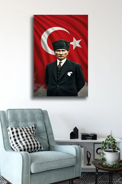 Atatürk Cam Tablo - Portre - Cam Tablo - Duvar Dekoru - Atatürk Portresi - Kaliteli Baskı Ata010 - Alcor Shop