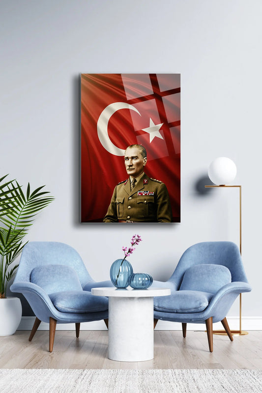 Atatürk Cam Tablo - Portre - Cam Tablo - Duvar Dekoru - Atatürk Portresi - Kaliteli Baskı Ata011 - Alcor Shop
