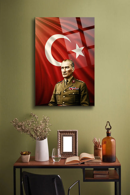 Atatürk Cam Tablo - Portre - Cam Tablo - Duvar Dekoru - Atatürk Portresi - Kaliteli Baskı Ata011 - Alcor Shop