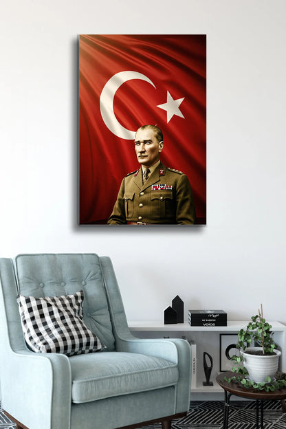 Atatürk Cam Tablo - Portre - Cam Tablo - Duvar Dekoru - Atatürk Portresi - Kaliteli Baskı Ata011 - Alcor Shop