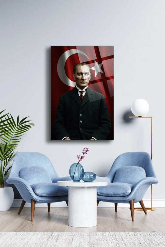 Atatürk Cam Tablo - Portre - Cam Tablo - Duvar Dekoru - Atatürk Portresi - Kaliteli Baskı Ata013 - Alcor Shop