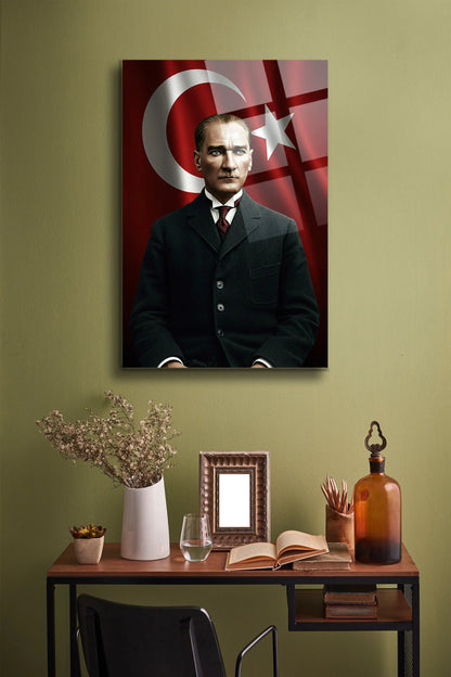 Atatürk Cam Tablo - Portre - Cam Tablo - Duvar Dekoru - Atatürk Portresi - Kaliteli Baskı Ata013 - Alcor Shop