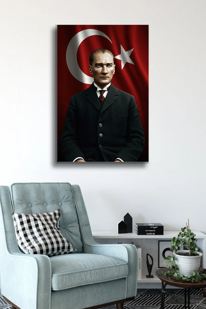 Atatürk Cam Tablo - Portre - Cam Tablo - Duvar Dekoru - Atatürk Portresi - Kaliteli Baskı Ata013 - Alcor Shop