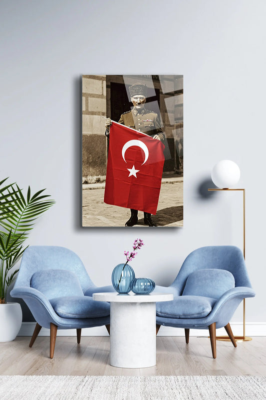 Atatürk Cam Tablo - Portre - Cam Tablo - Duvar Dekoru - Atatürk Portresi - Kaliteli Baskı Ata014 - Alcor Shop