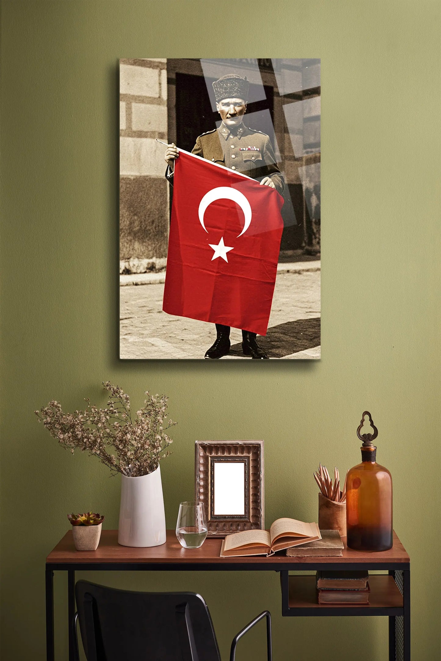 Atatürk Cam Tablo - Portre - Cam Tablo - Duvar Dekoru - Atatürk Portresi - Kaliteli Baskı Ata014 - Alcor Shop