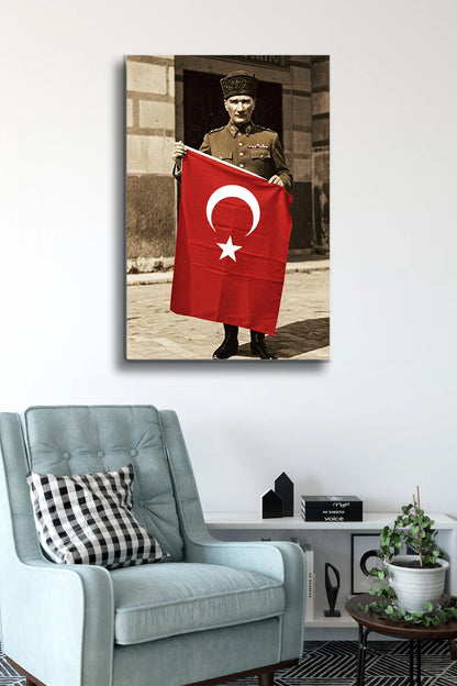 Atatürk Cam Tablo - Portre - Cam Tablo - Duvar Dekoru - Atatürk Portresi - Kaliteli Baskı Ata014 - Alcor Shop