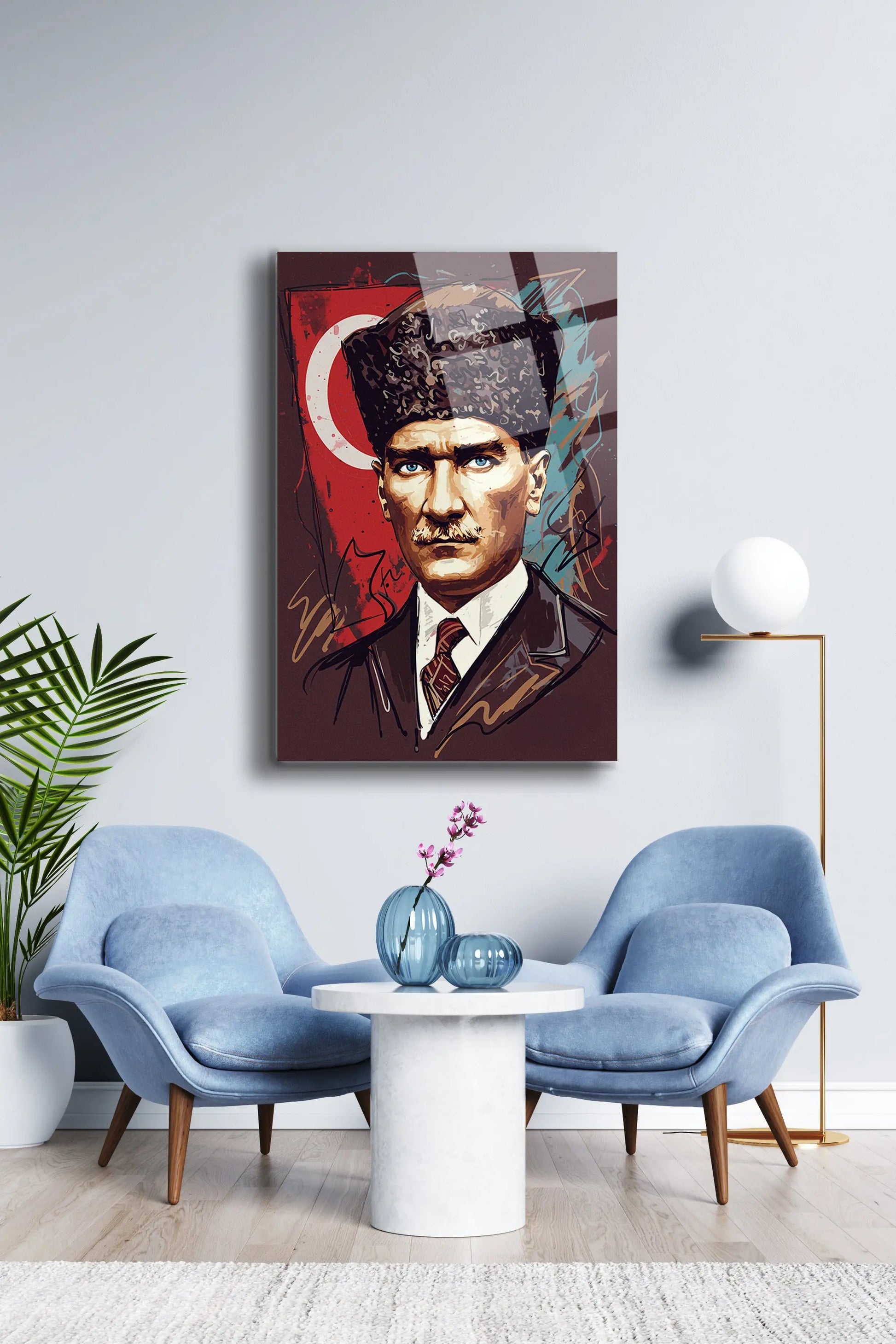 Atatürk Cam Tablo - Portre - Cam Tablo - Duvar Dekoru - Atatürk Portresi - Kaliteli Baskı Ata016 - Alcor Shop