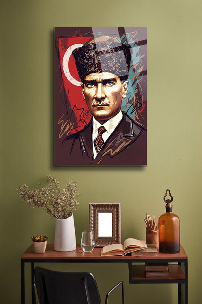 Atatürk Cam Tablo - Portre - Cam Tablo - Duvar Dekoru - Atatürk Portresi - Kaliteli Baskı Ata016 - Alcor Shop