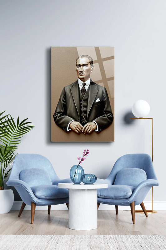 Atatürk Cam Tablo - Portre - Cam Tablo - Duvar Dekoru - Atatürk Portresi - Kaliteli Baskı Ata017 - Alcor Shop