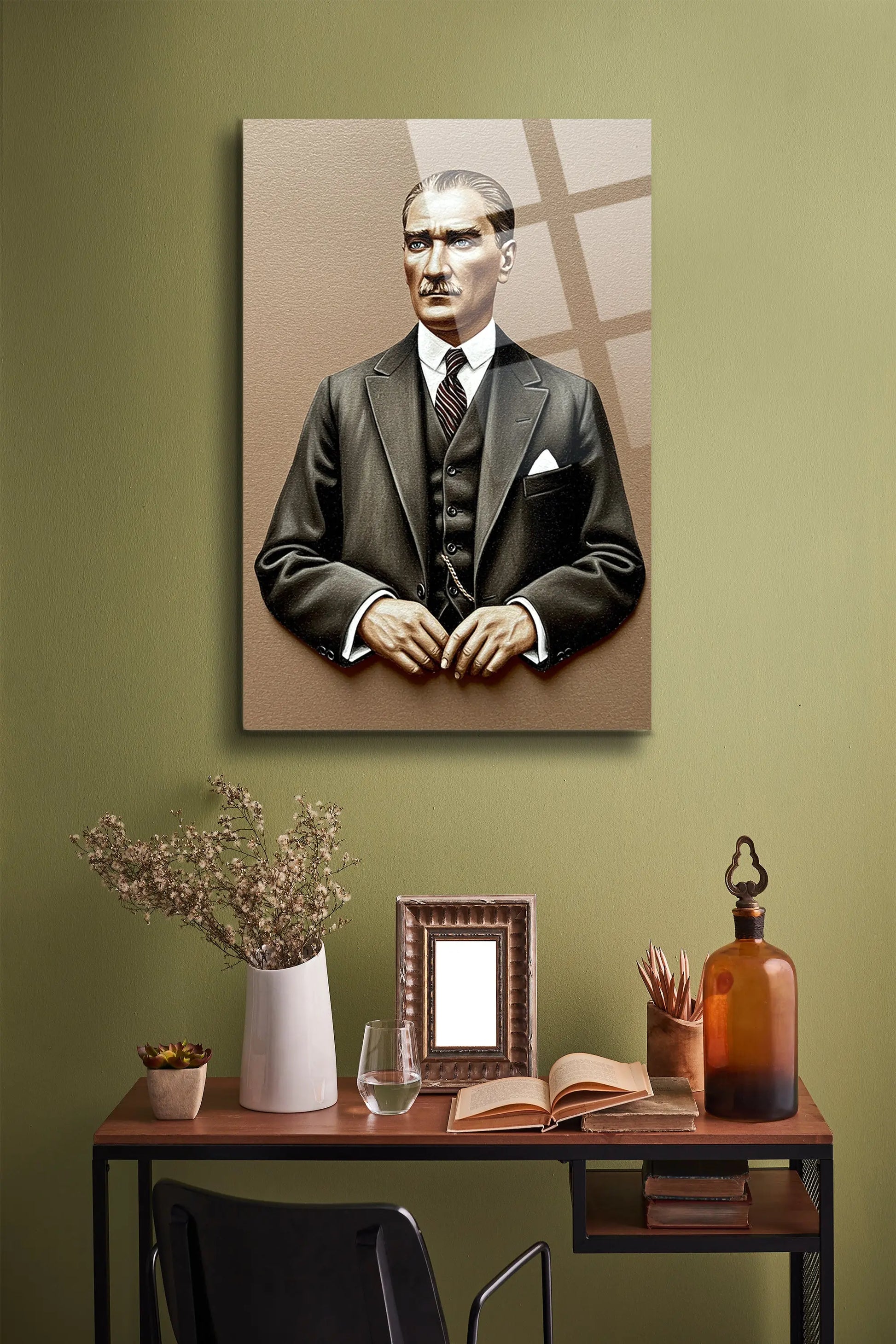 Atatürk Cam Tablo - Portre - Cam Tablo - Duvar Dekoru - Atatürk Portresi - Kaliteli Baskı Ata017 - Alcor Shop