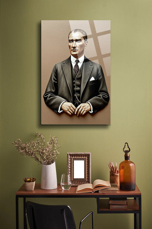 Atatürk Cam Tablo - Portre - Cam Tablo - Duvar Dekoru - Atatürk Portresi - Kaliteli Baskı Ata017 - Alcor Shop