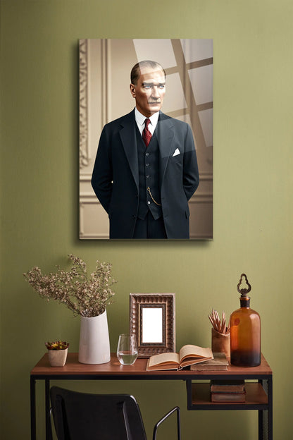 Atatürk Cam Tablo - Portre - Cam Tablo - Duvar Dekoru - Atatürk Portresi - Kaliteli Baskı Ata019 - Alcor Shop