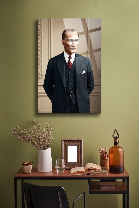Atatürk Cam Tablo - Portre - Cam Tablo - Duvar Dekoru - Atatürk Portresi - Kaliteli Baskı Ata019 - Alcor Shop