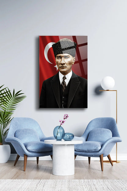 Atatürk Cam Tablo - Portre - Cam Tablo - Duvar Dekoru - Atatürk Portresi - Kaliteli Baskı Ata020 - Alcor Shop