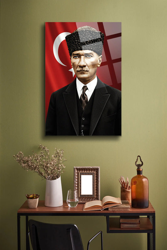 Atatürk Cam Tablo - Portre - Cam Tablo - Duvar Dekoru - Atatürk Portresi - Kaliteli Baskı Ata020 - Alcor Shop