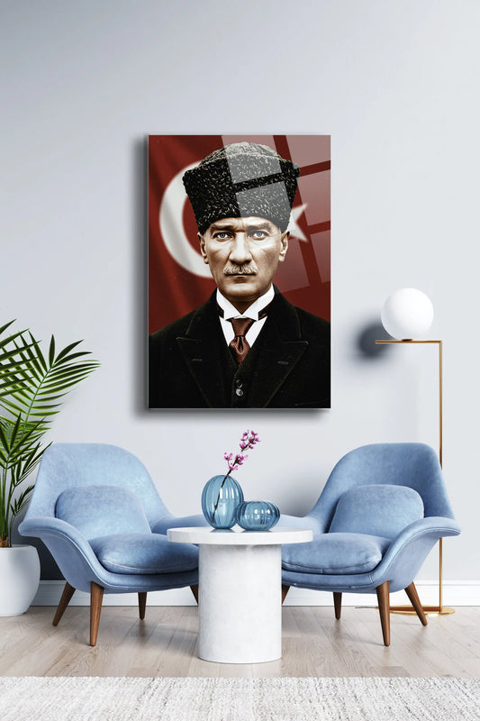 Atatürk Cam Tablo - Portre - Cam Tablo - Duvar Dekoru - Atatürk Portresi - Kaliteli Baskı Ata021 - Alcor Shop