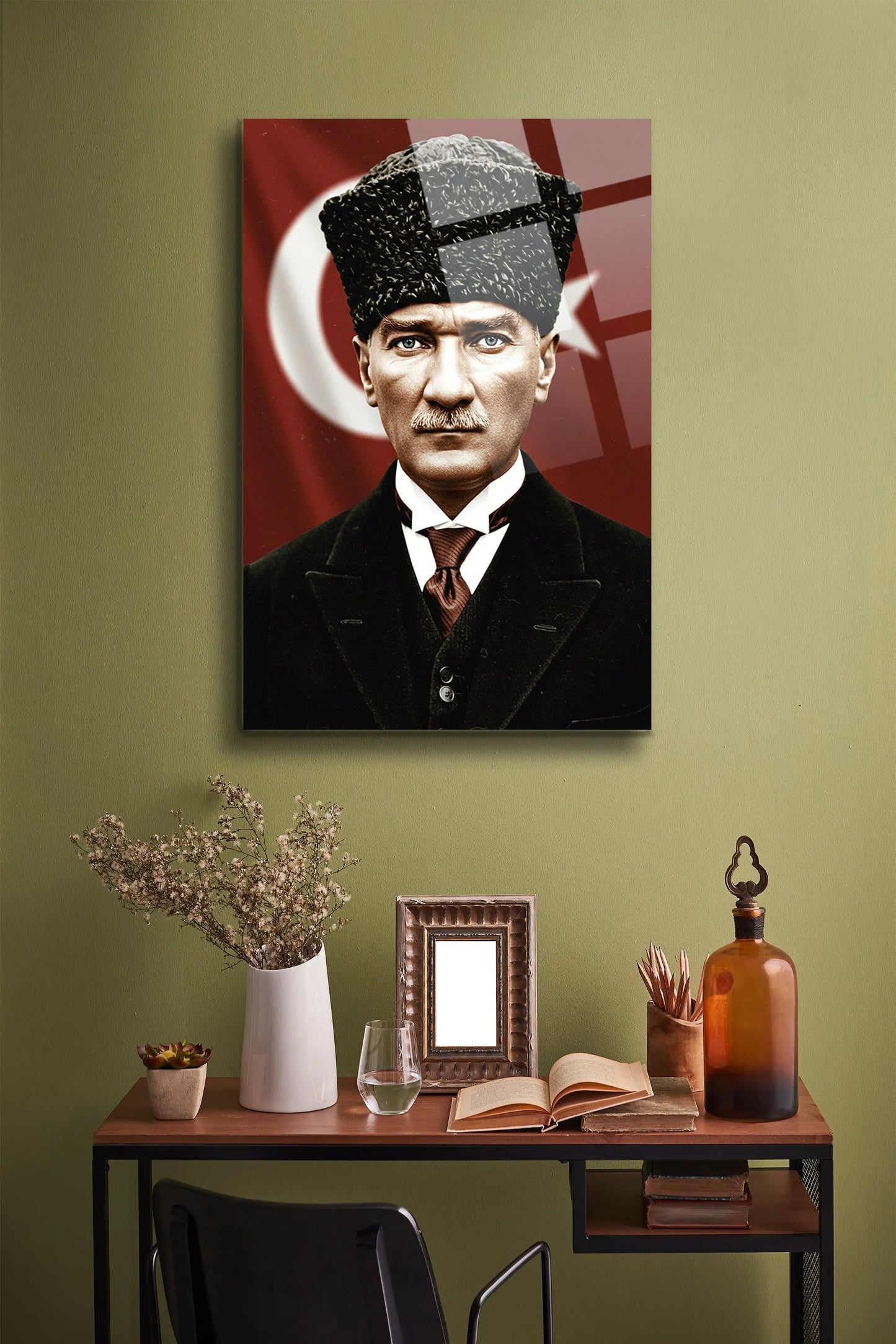 Atatürk Cam Tablo - Portre - Cam Tablo - Duvar Dekoru - Atatürk Portresi - Kaliteli Baskı Ata021 - Alcor Shop