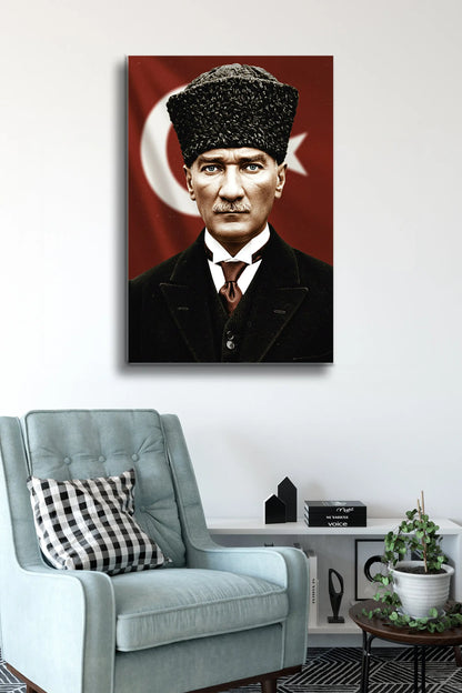 Atatürk Cam Tablo - Portre - Cam Tablo - Duvar Dekoru - Atatürk Portresi - Kaliteli Baskı Ata021 - Alcor Shop