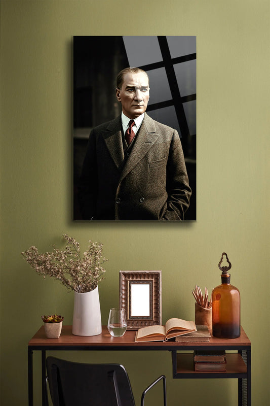Atatürk Cam Tablo - Portre - Cam Tablo - Duvar Dekoru - Atatürk Portresi - Kaliteli Baskı Ata022 - Alcor Shop