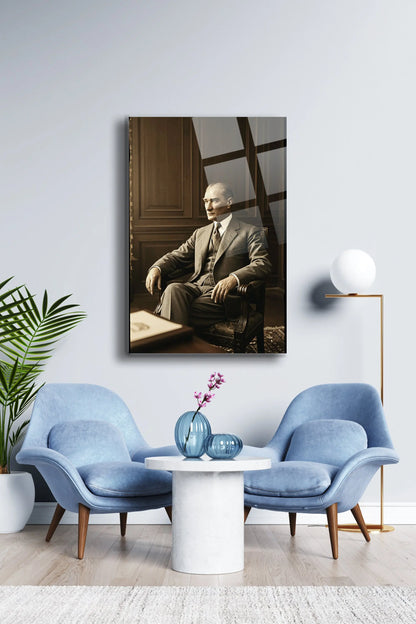 Atatürk Cam Tablo - Portre - Cam Tablo - Duvar Dekoru - Atatürk Portresi - Kaliteli Baskı Ata023 - Alcor Shop