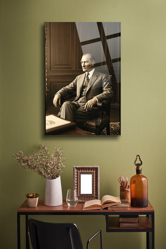Atatürk Cam Tablo - Portre - Cam Tablo - Duvar Dekoru - Atatürk Portresi - Kaliteli Baskı Ata023 - Alcor Shop