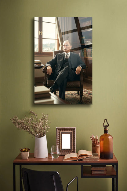 Atatürk Cam Tablo - Portre - Cam Tablo - Duvar Dekoru - Atatürk Portresi - Kaliteli Baskı Ata024 - Alcor Shop