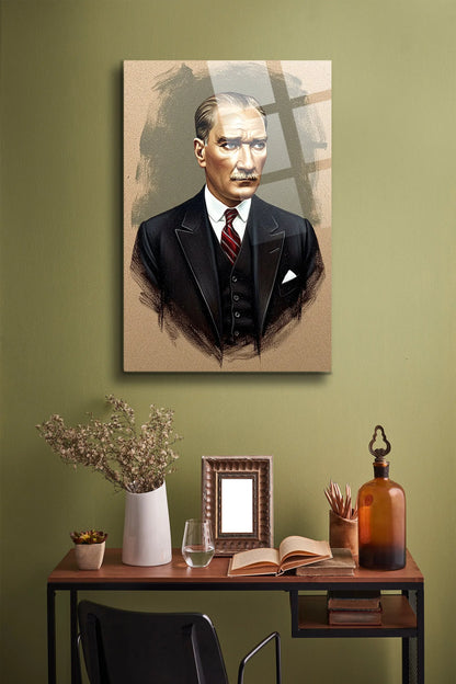 Atatürk Cam Tablo - Portre - Cam Tablo - Duvar Dekoru - Atatürk Portresi - Kaliteli Baskı Ata026 - Alcor Shop