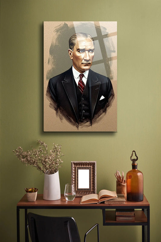 Atatürk Cam Tablo - Portre - Cam Tablo - Duvar Dekoru - Atatürk Portresi - Kaliteli Baskı Ata026 - Alcor Shop