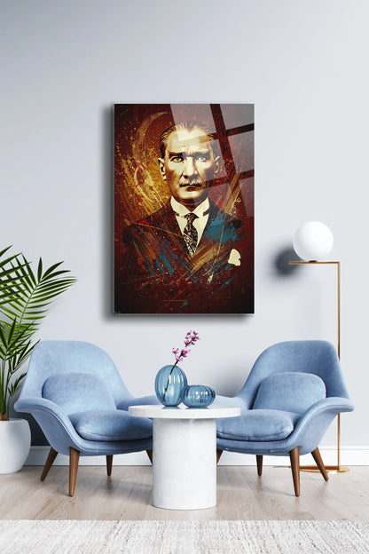 Atatürk Cam Tablo - Portre - Cam Tablo - Duvar Dekoru - Atatürk Portresi - Kaliteli Baskı Ata027 - Alcor Shop