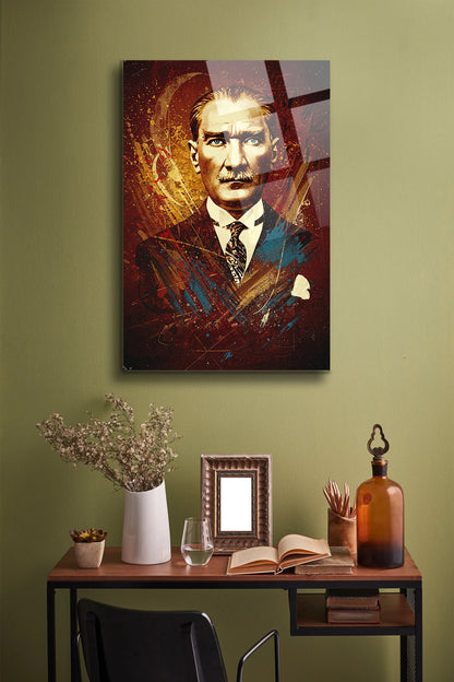 Atatürk Cam Tablo - Portre - Cam Tablo - Duvar Dekoru - Atatürk Portresi - Kaliteli Baskı Ata027 - Alcor Shop