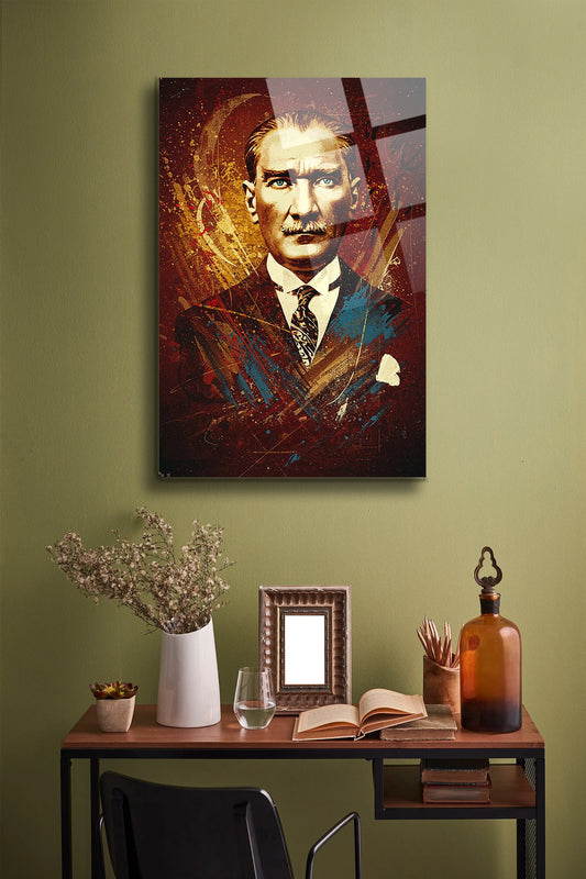Atatürk Cam Tablo - Portre - Cam Tablo - Duvar Dekoru - Atatürk Portresi - Kaliteli Baskı Ata027 - Alcor Shop