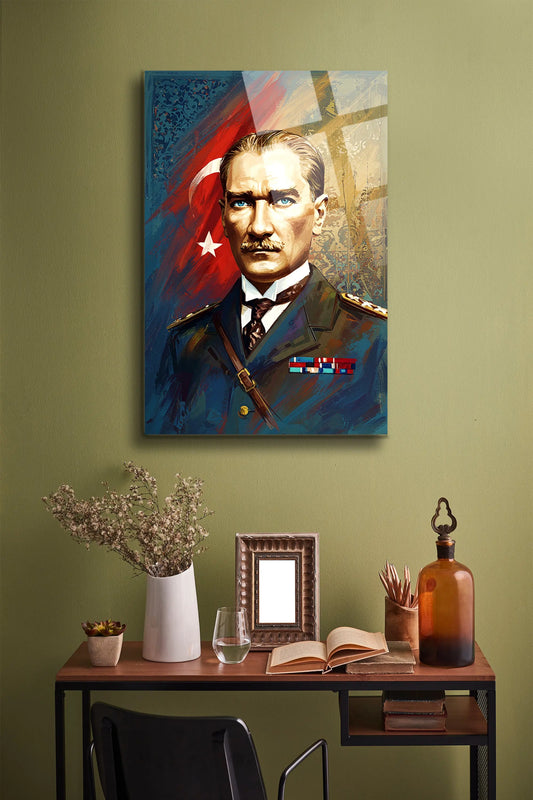 Atatürk Cam Tablo - Portre - Cam Tablo - Duvar Dekoru - Atatürk Portresi - Kaliteli Baskı Ata028 - Alcor Shop