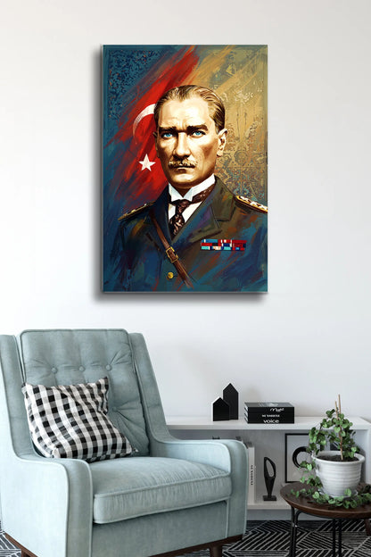 Atatürk Cam Tablo - Portre - Cam Tablo - Duvar Dekoru - Atatürk Portresi - Kaliteli Baskı Ata028 - Alcor Shop