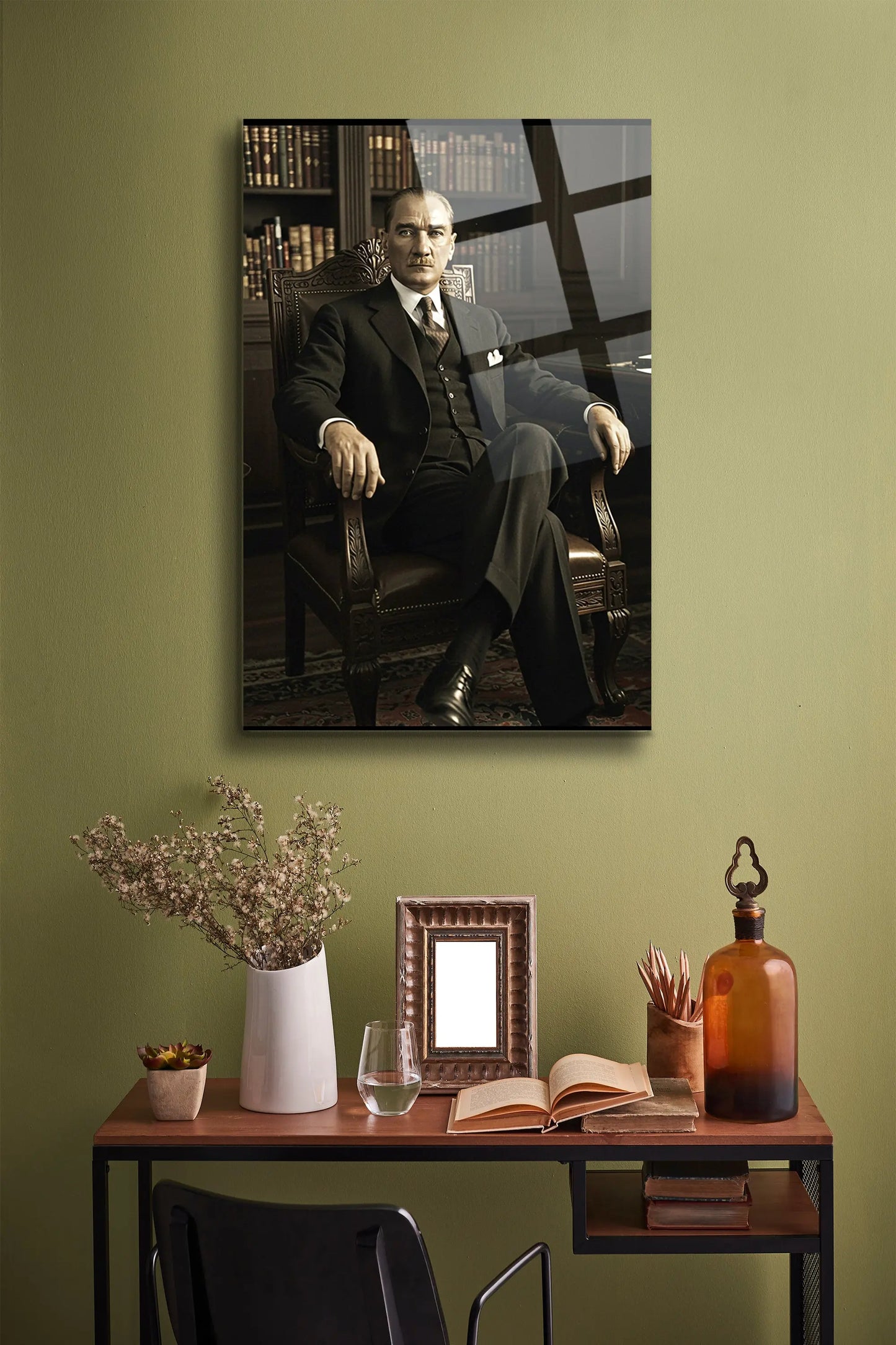 Atatürk Cam Tablo - Portre - Cam Tablo - Duvar Dekoru - Atatürk Portresi - Kaliteli Baskı Ata029 - Alcor Shop