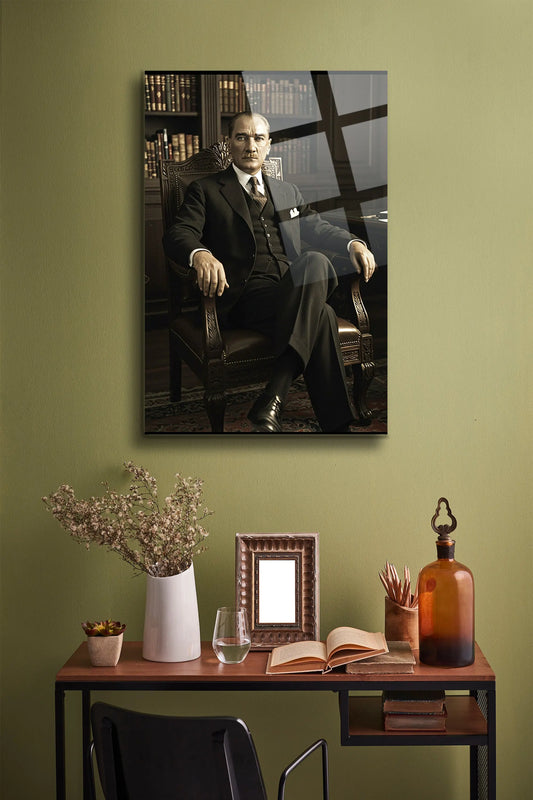 Atatürk Cam Tablo - Portre - Cam Tablo - Duvar Dekoru - Atatürk Portresi - Kaliteli Baskı Ata029 - Alcor Shop