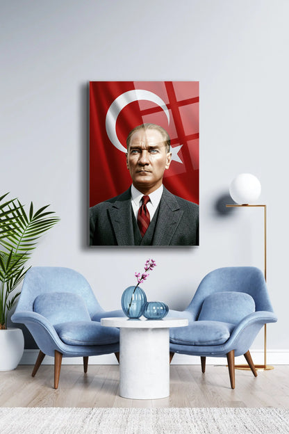 Atatürk Cam Tablo - Portre - Cam Tablo - Duvar Dekoru - Atatürk Portresi - Kaliteli Baskı Ata030 - Alcor Shop