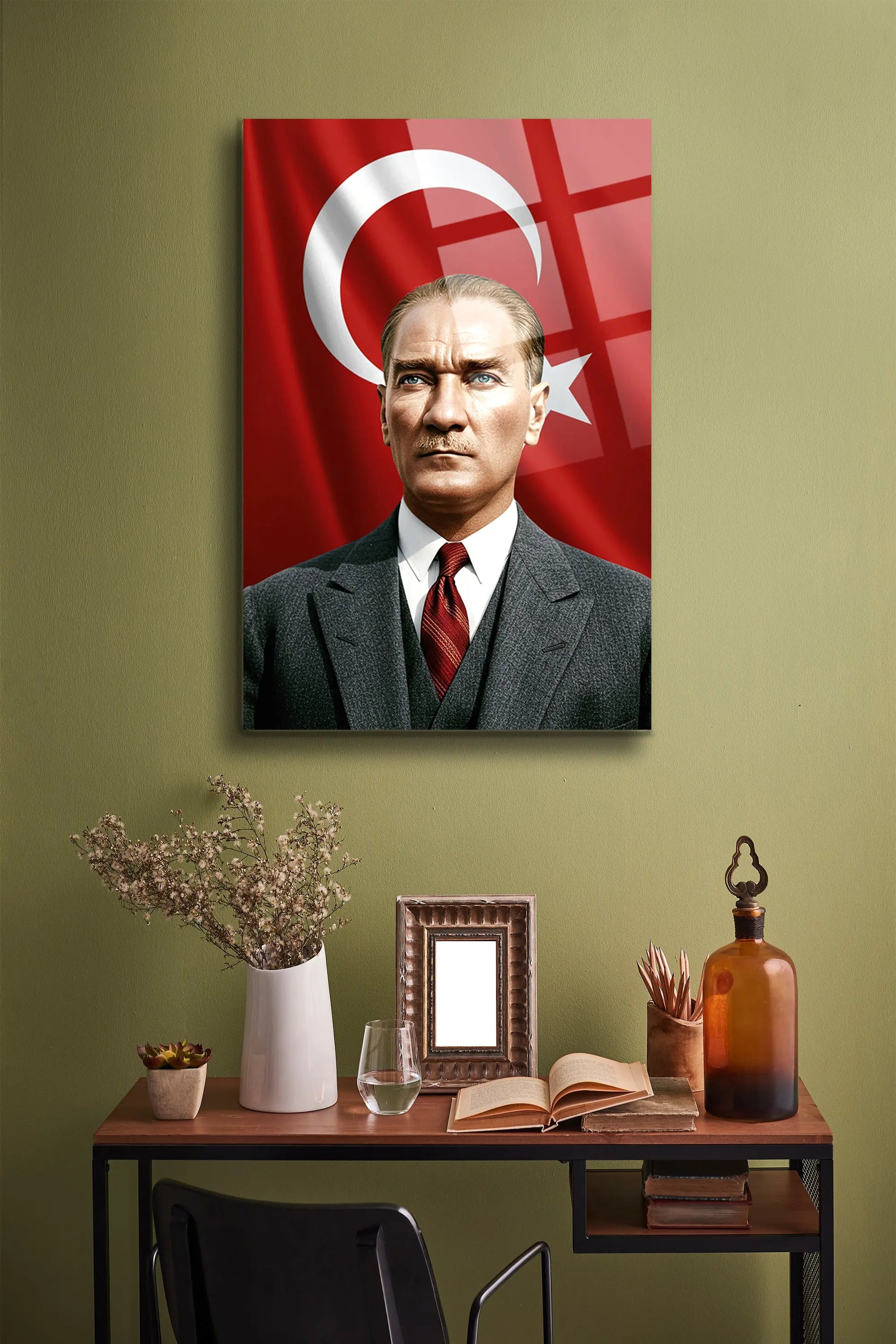 Atatürk Cam Tablo - Portre - Cam Tablo - Duvar Dekoru - Atatürk Portresi - Kaliteli Baskı Ata030 - Alcor Shop